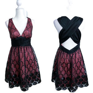 Adrianna Papell Pink Black Sequin Cross Back Dress